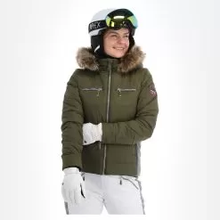 Almgwand, Stongerhohe Ski Jacket Women Olive Green, Grey -Ski Online Store almgwand stongerhohe aa jas gevoerd dames olive grijs groen 22almgw117v3 BI 04
