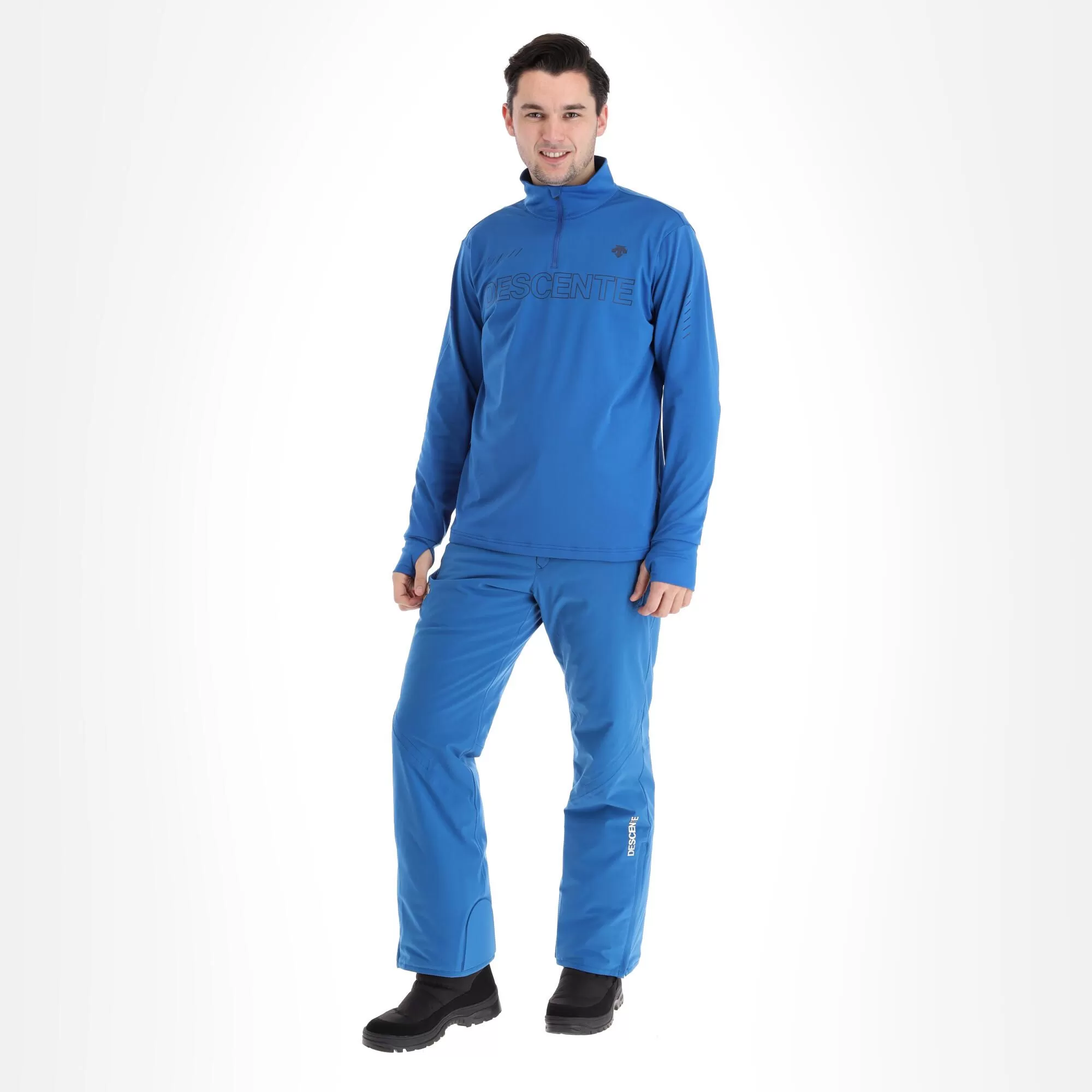 Descente, 1/4 Zip T-Neck Pullover Men Blue 3 Descente, 1/4 Zip T-Neck Pullover Men Blue