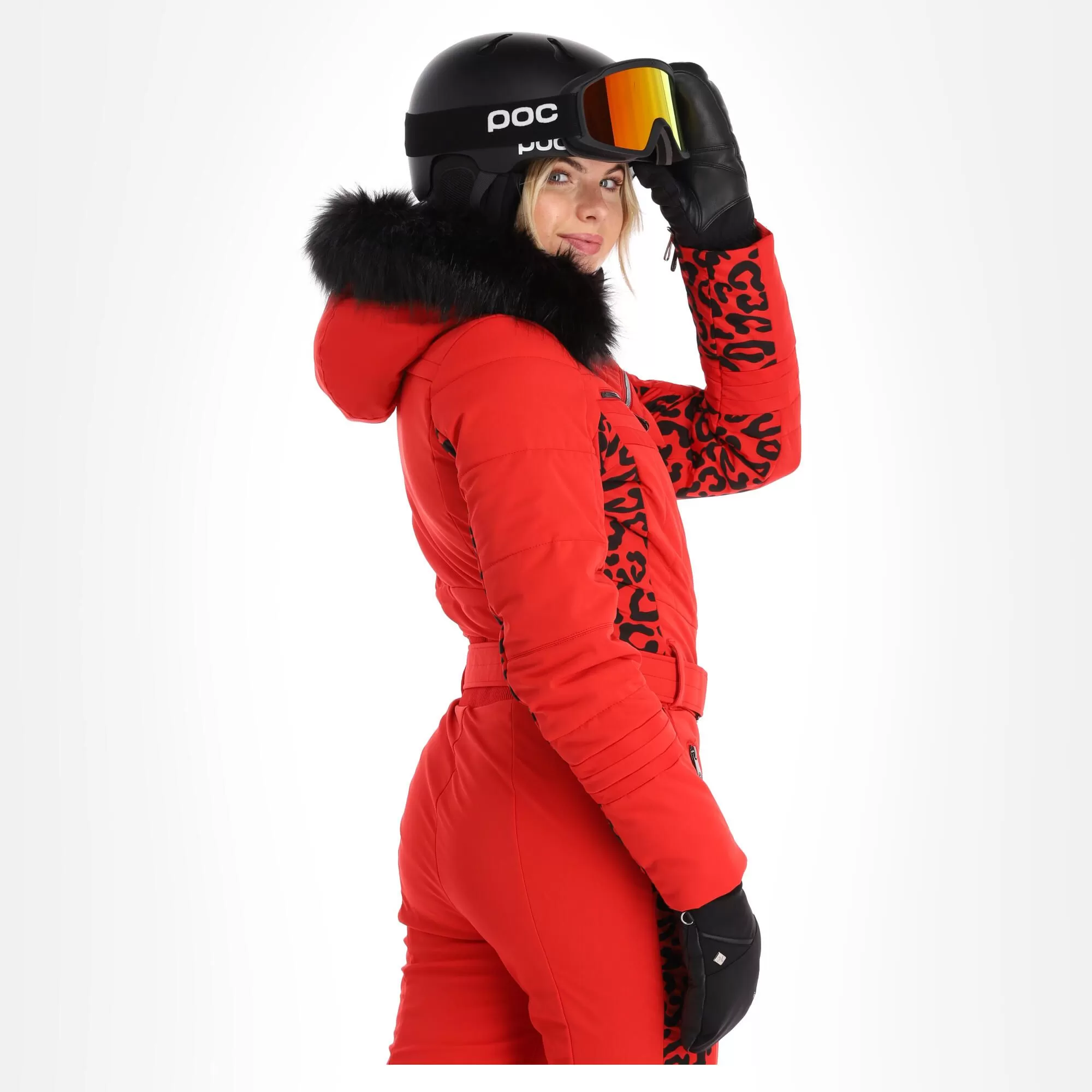 Poivre Blanc, Stretch Ski Overall Ski Suit Women Leopard Scarlet Red 5 Poivre Blanc, Stretch Ski Overall Ski Suit Women Leopard Scarlet Red - Image 3