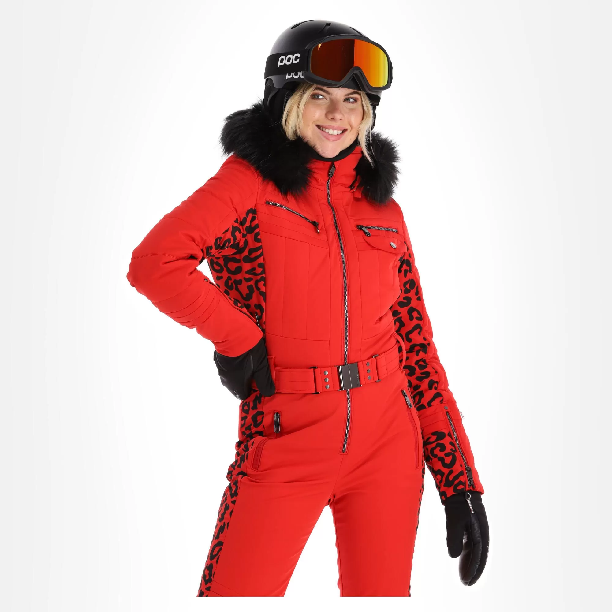 Poivre Blanc, Stretch Ski Overall Ski Suit Women Leopard Scarlet Red 6 Poivre Blanc, Stretch Ski Overall Ski Suit Women Leopard Scarlet Red - Image 4